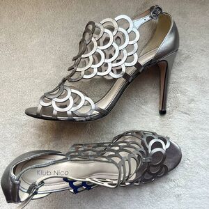 Klub Nico Millie Gun Metal Cutout Leather High Heel Sandals Women 11 Sexy Party